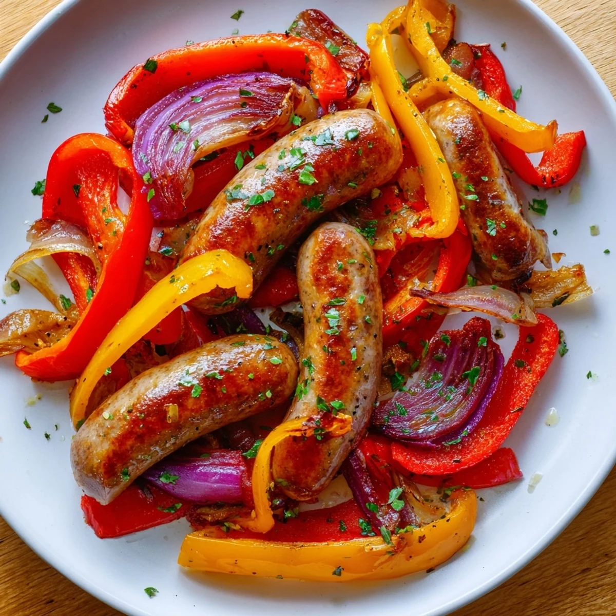 Sheet Pan Italian Sausage, Peppers, and Onions with herbs; a delicious, complete, gluten-free dinner idea.