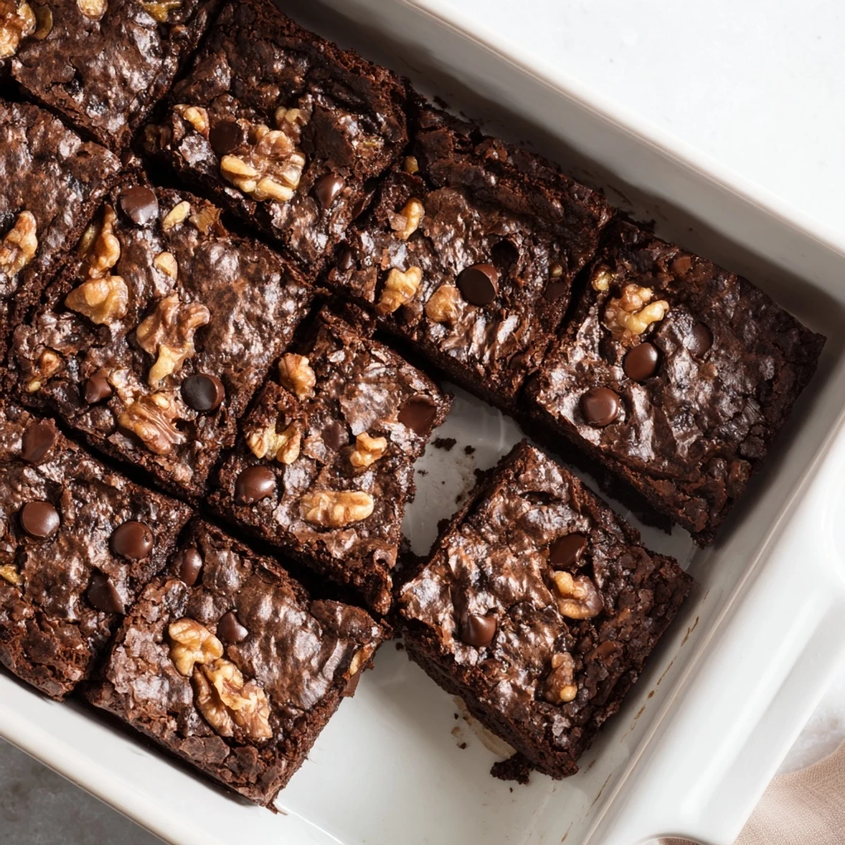 Warm, gooey fudgy walnut brownies fresh from the oven, perfect with vanilla ice cream.