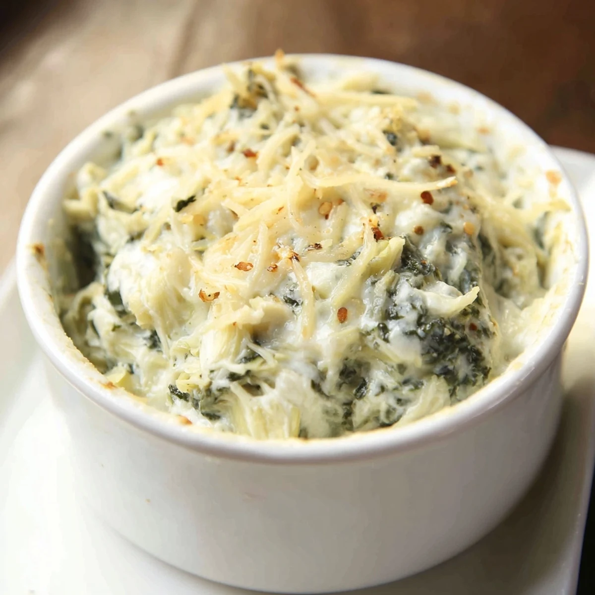 Warm Spinach and Artichoke Dip, bubbling and golden, ready to be scooped up with crackers.