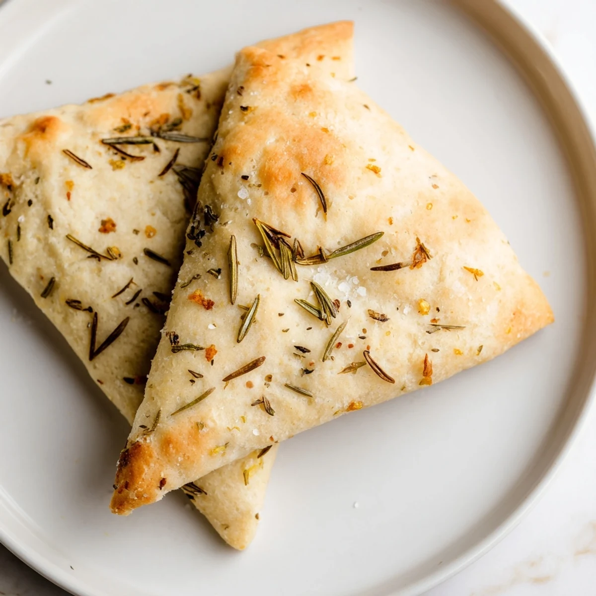 Yeast-Free Garlic and Rosemary Bannock Bread, golden brown and crusty with rosemary flecks, ready to slice.