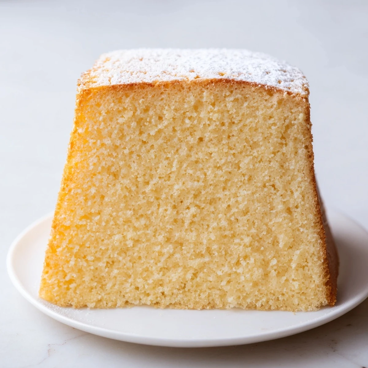 A freshly baked Simple 3-Ingredient Vanilla Sponge Cake, a simple dessert, ready to enjoy with a coffee.