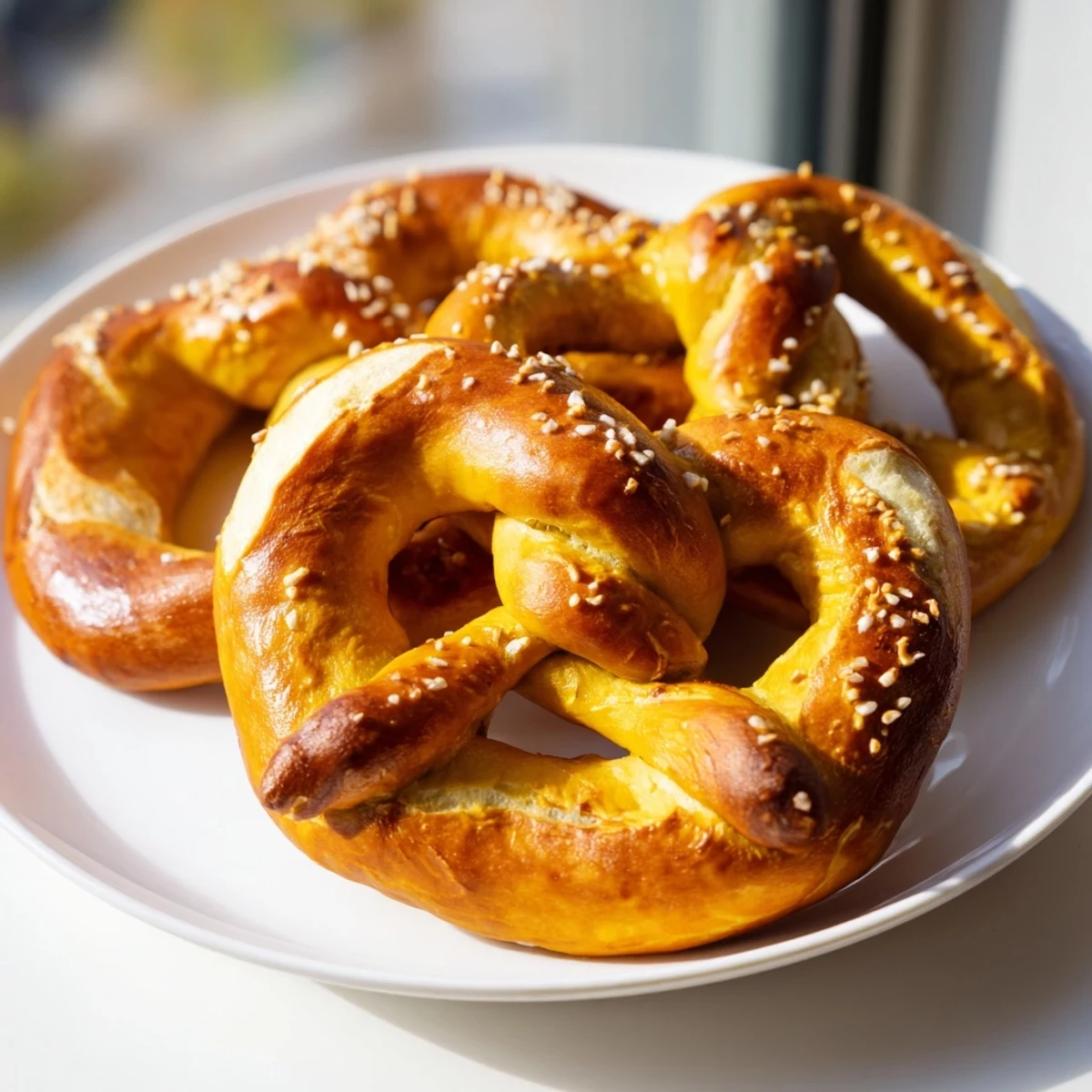 A close-up of fresh, chewy Homemade Soft Pretzels, perfect for a salty snack any time.