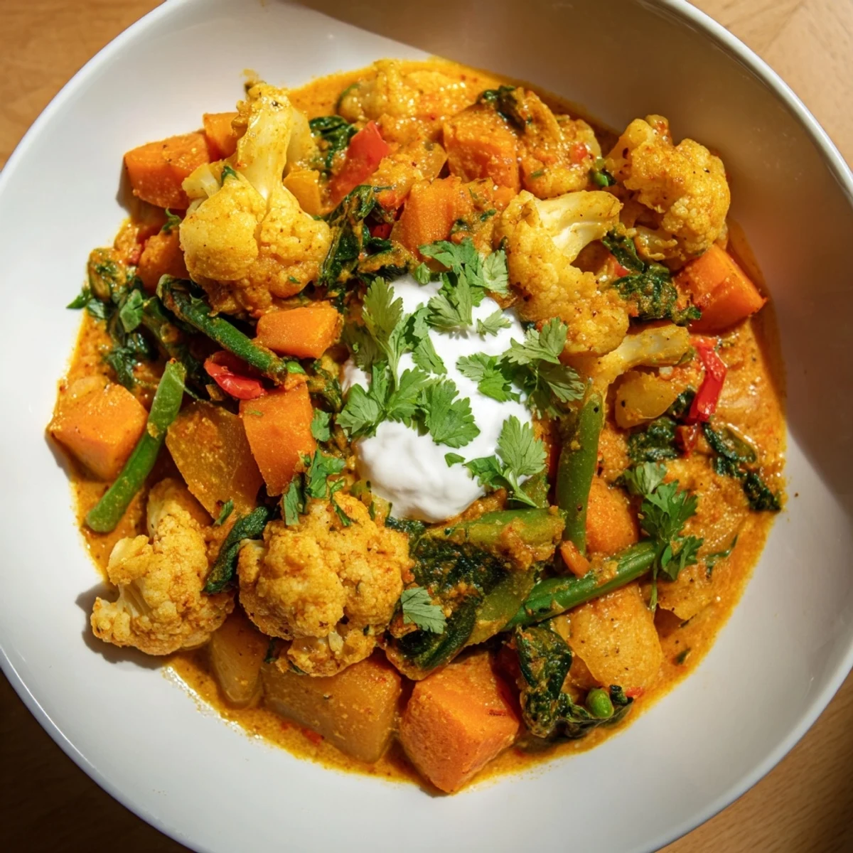 Waste-Free Vegetarian Curry: a steaming bowl of flavorful curry with colorful vegetables and fresh cilantro.