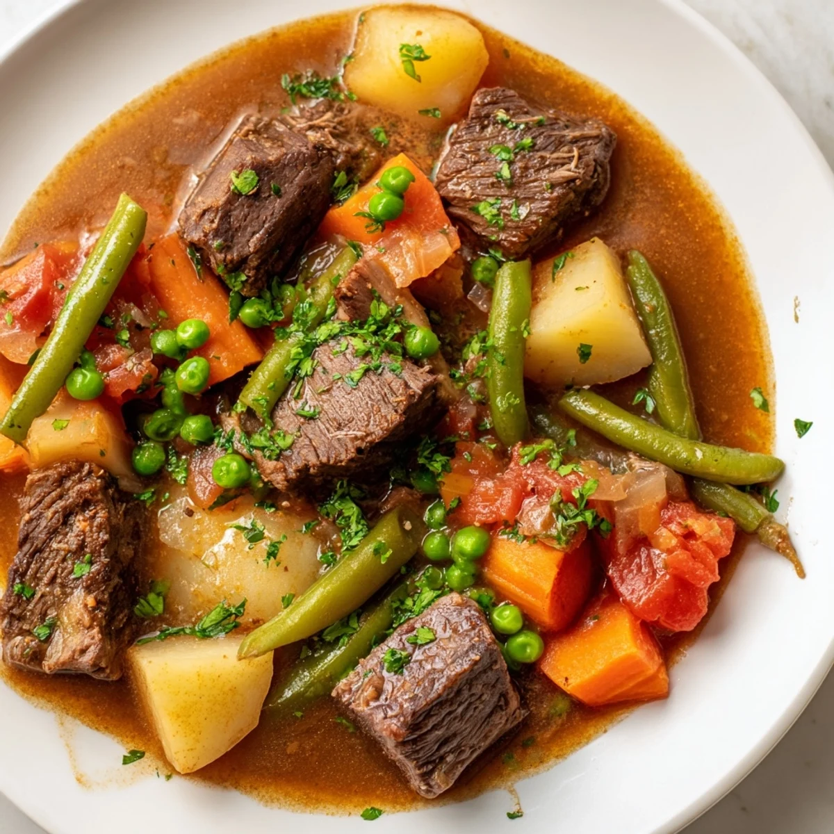 Hearty beef and vegetable stew: a satisfying bowlful of delicious, gluten-free comfort food.
