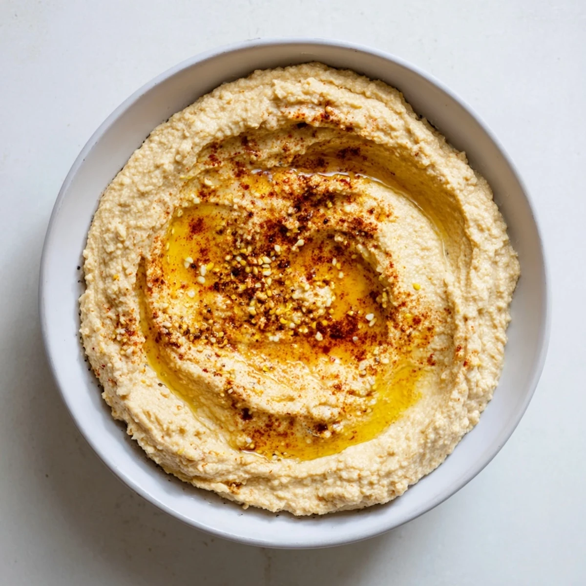 Scooping up a spoonful of the easy Perfect 5-Minute Homemade Hummus, perfect for dipping vegetables.