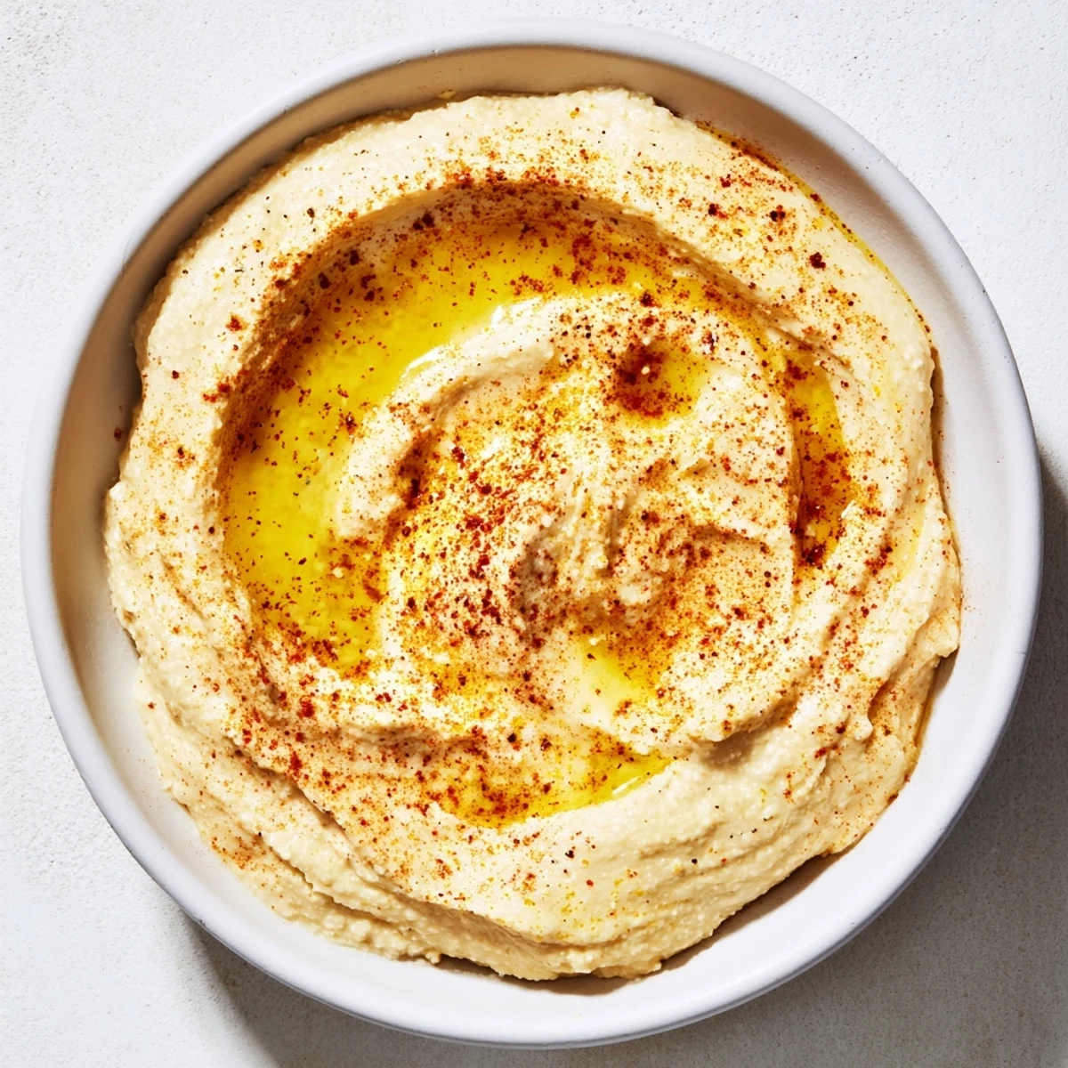A close-up of creamy, homemade Perfect 5-Minute Hummus, garnished with fresh parsley and olive oil.