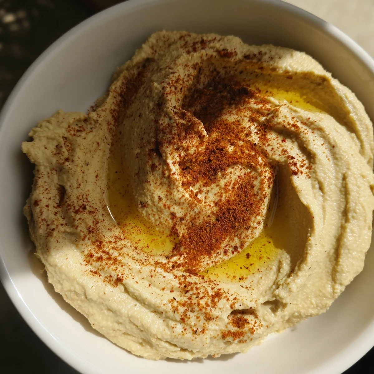 Vibrant serving of Perfect 5-Minute Homemade Hummus, ready to be enjoyed with warm pita bread.