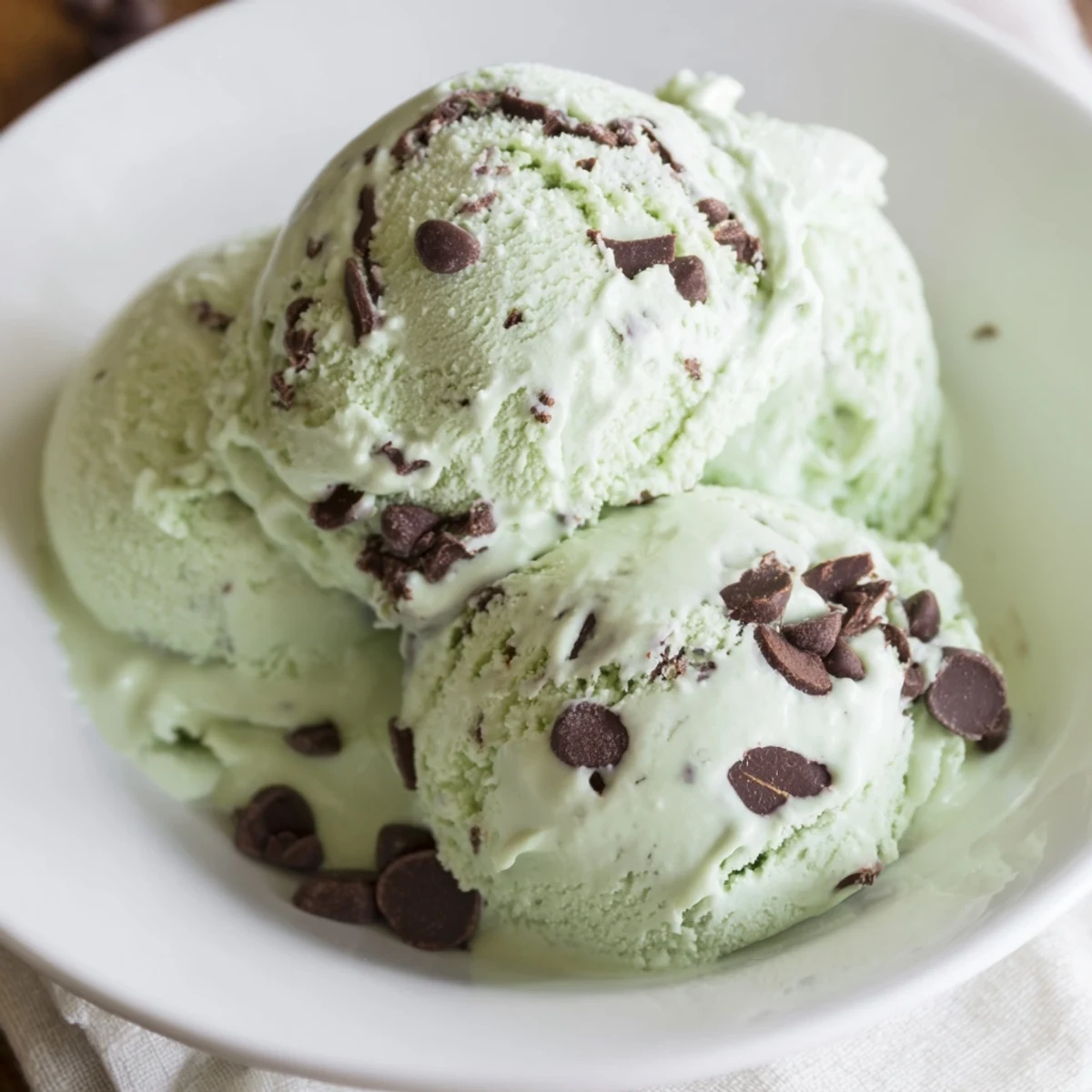 A scoopable bowl of delicious Mint Chocolate Chip Ice Cream, perfect for a summer dessert craving.