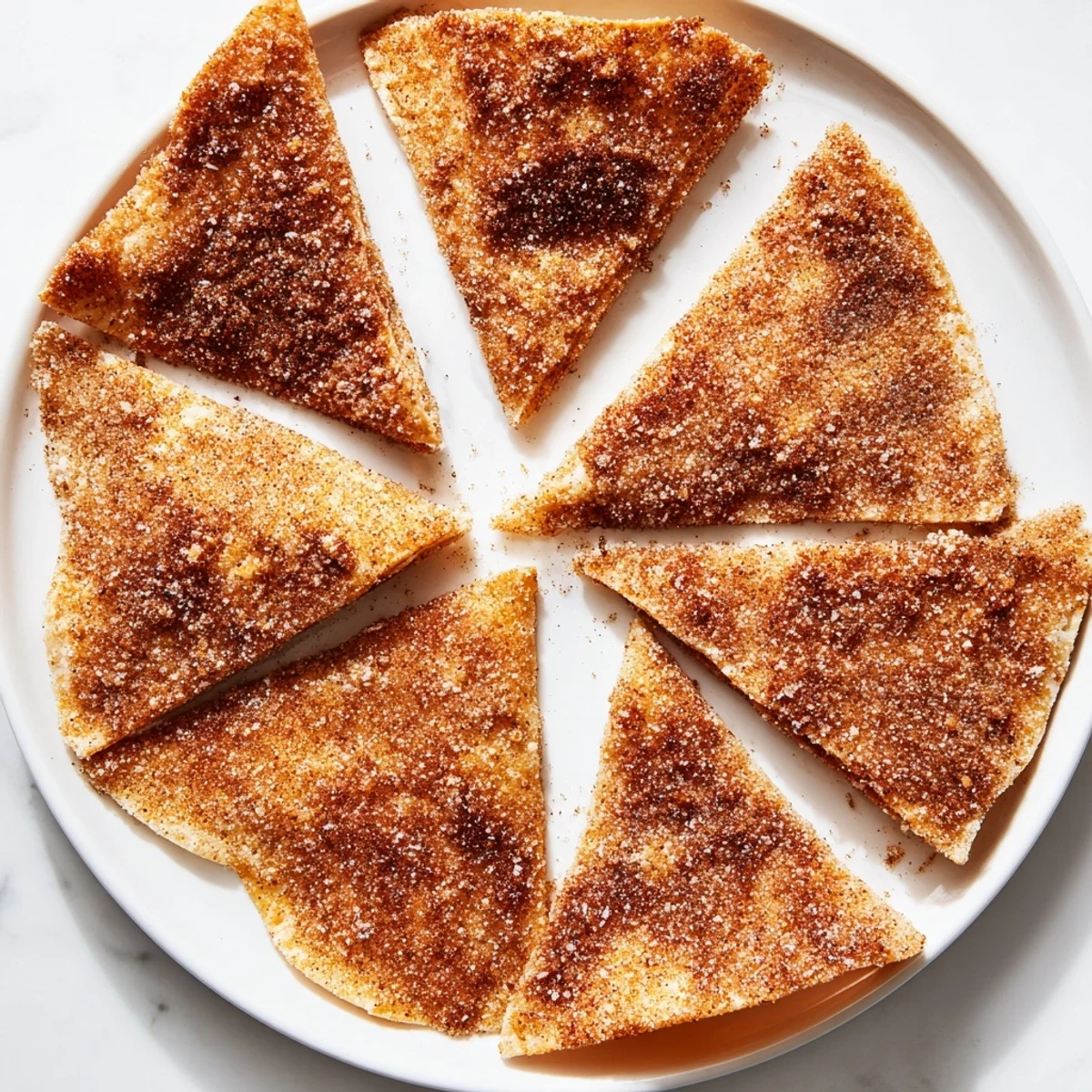 Golden, crispy cinnamon sugar tortilla chips, a sweet and simple dessert snack.