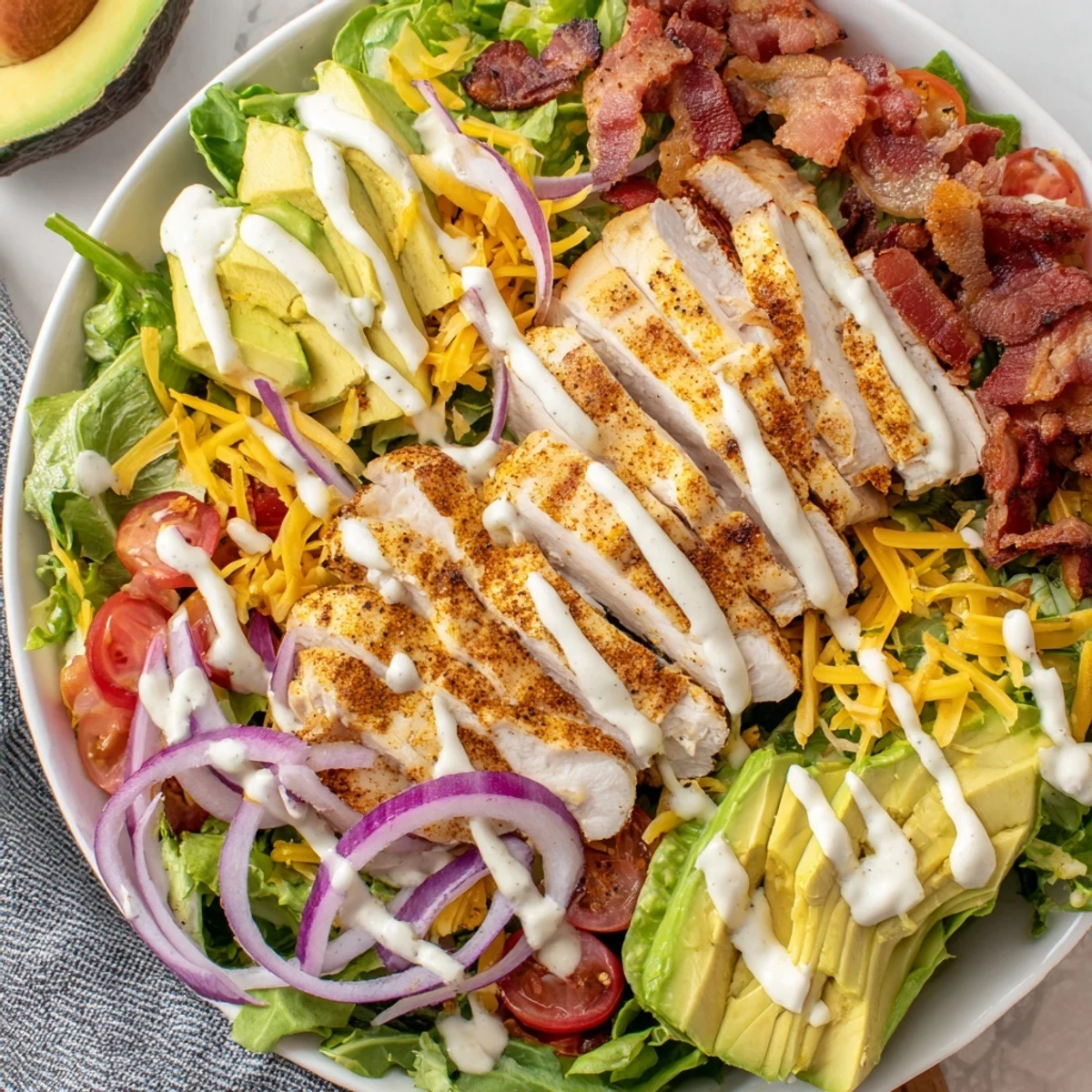 Golden-brown, crispy bacon tops this delicious Crispy Bacon Chicken Salad with creamy ranch!