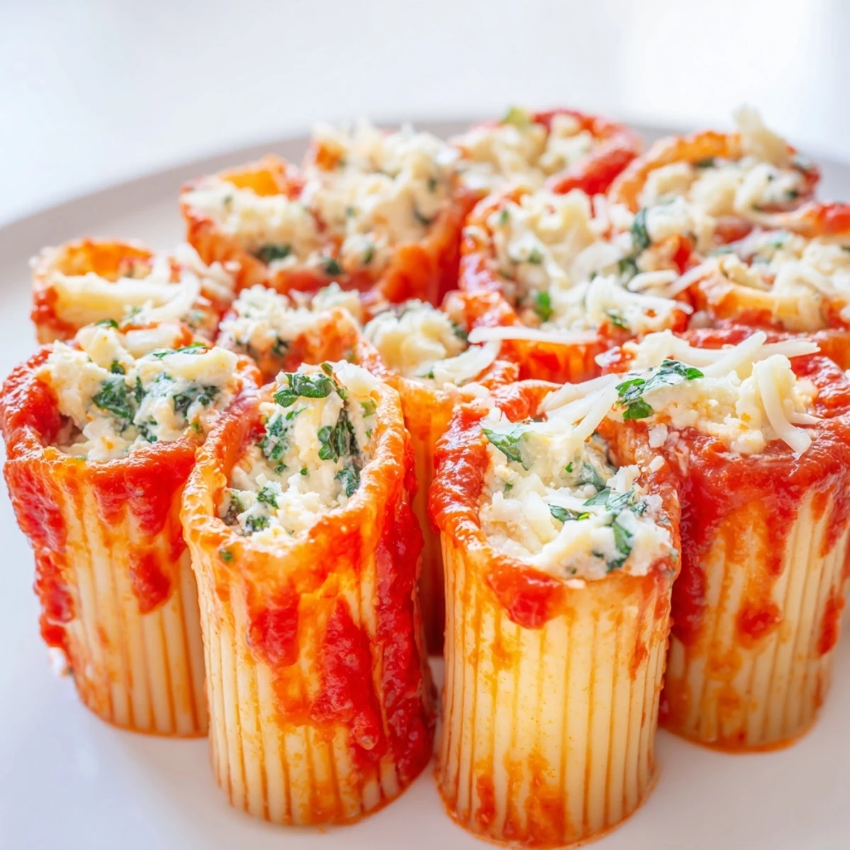 Golden, bubbling Honeycomb Pasta Bake, richly coated in marinara sauce, cheese, ready to serve.