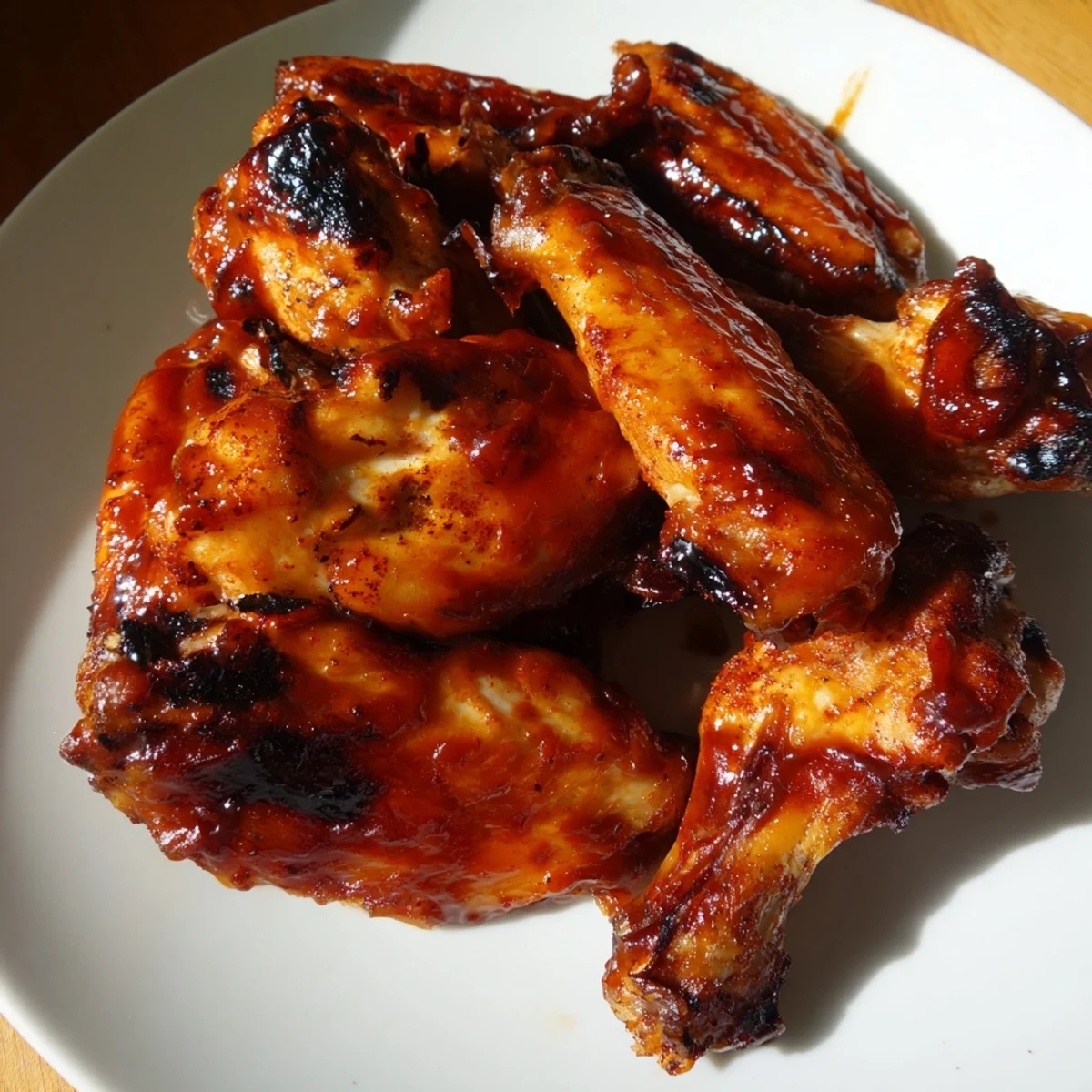 Golden, crispy Baked Sticky Honey BBQ Wings glistening with a sweet, homemade honey BBQ glaze.