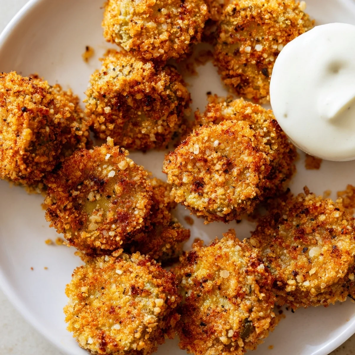 Golden-brown crispy fried pickles, a delicious appetizer with a perfectly crunchy, seasoned coating.