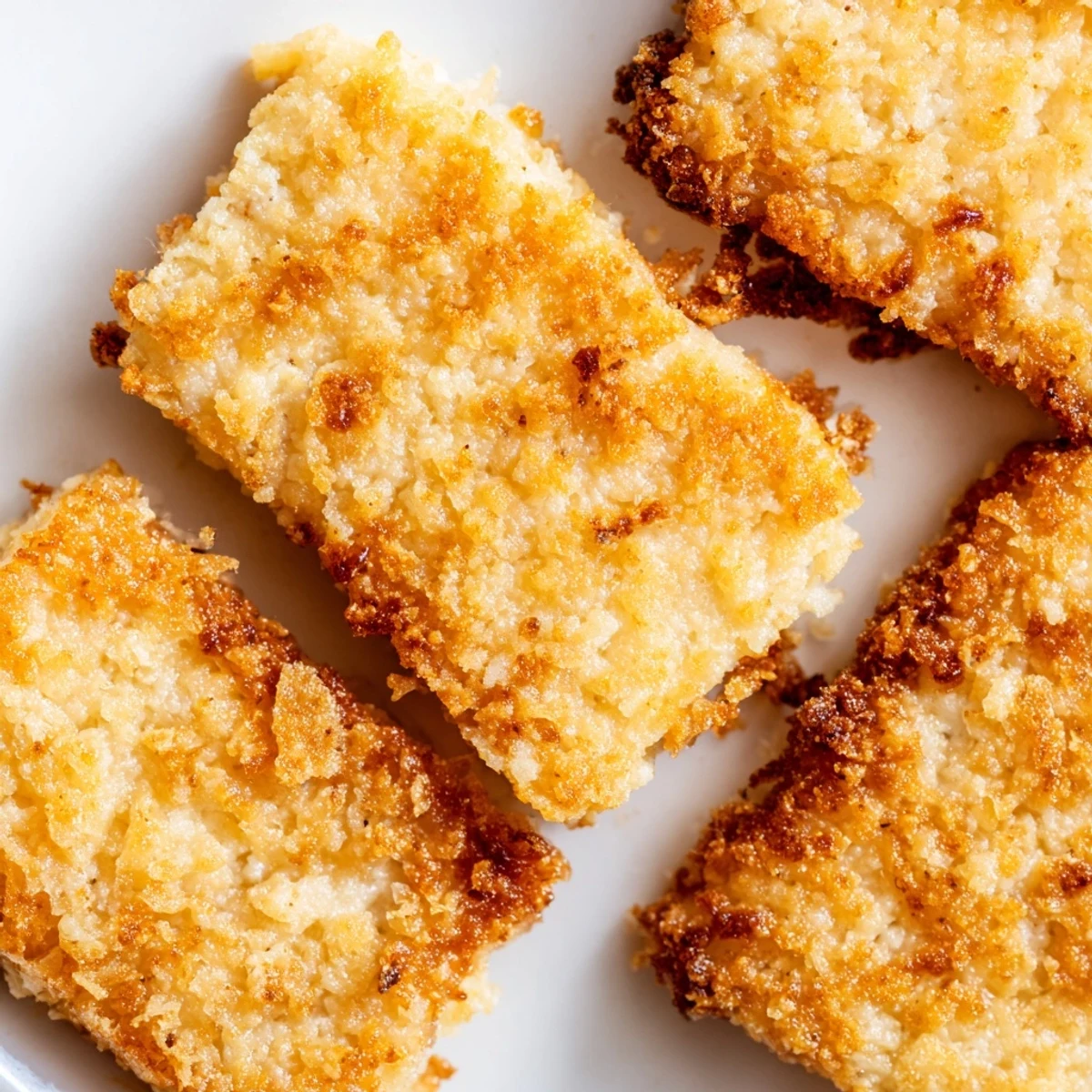 A close-up of golden brown Crispy Panko Halloumi stacked on a plate with lemon wedges and a small bowl of red hot sauce.