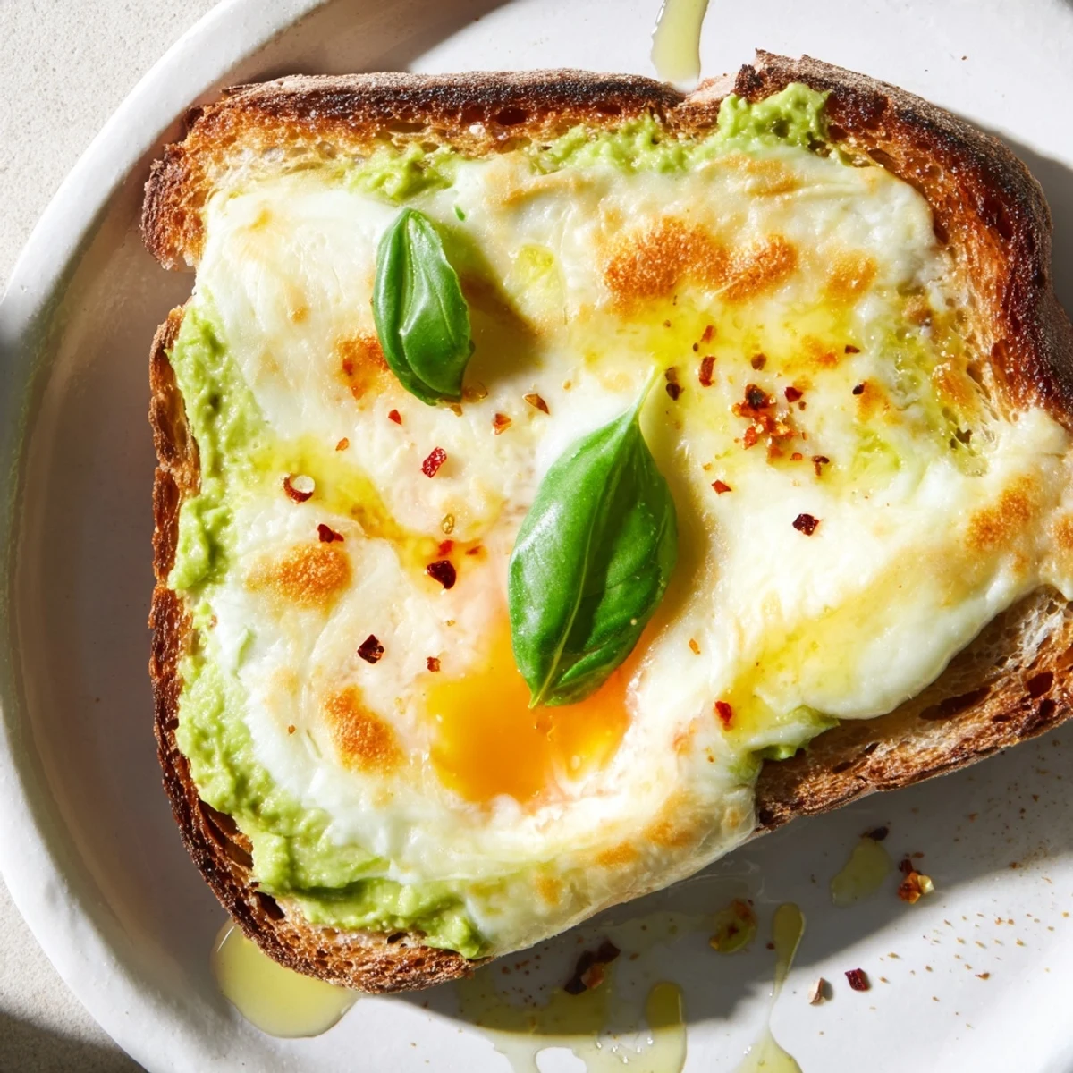 Golden melted mozzarella and creamy avocado spill from crisp toasted sourdough in this vibrant, freshly broiled Avocado Mozzarella Tartine.
