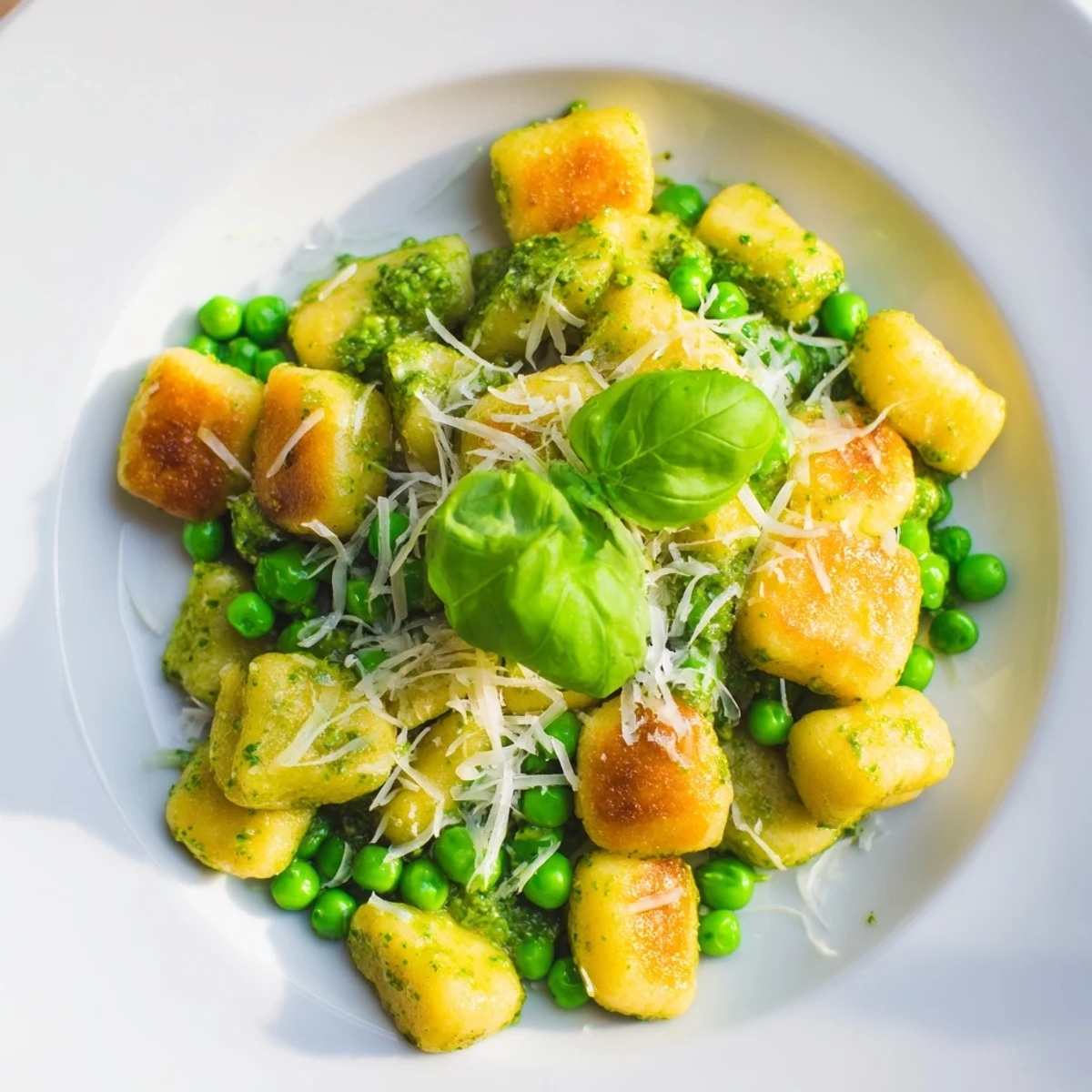 Crispy gnocchi, sweet peas, and aromatic pesto create a colorful, easy weeknight skillet meal.