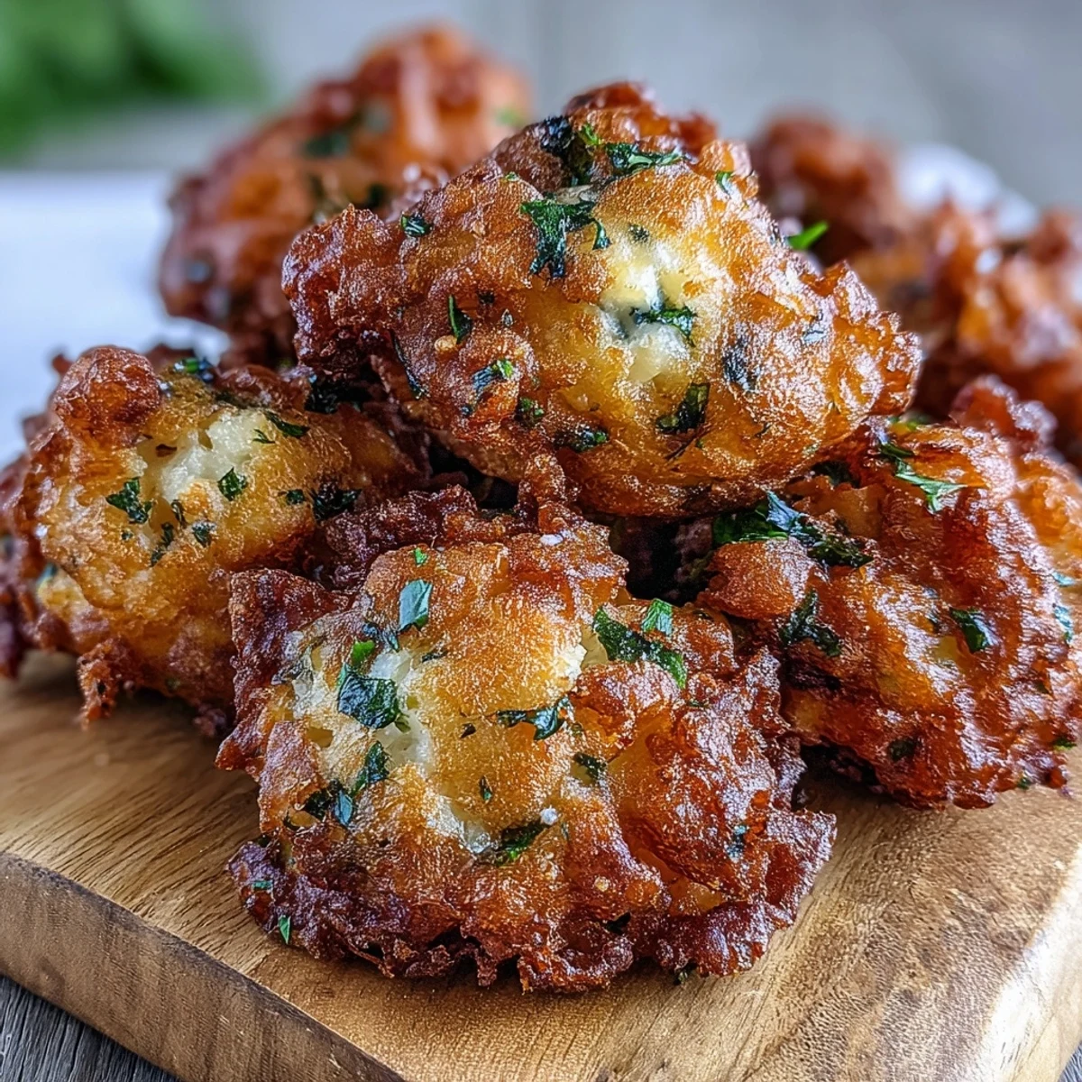 Golden-brown Cauliflower Bhajis fritters sit on a plate with a creamy yogurt dip, cilantro garnish, and lemon wedges.