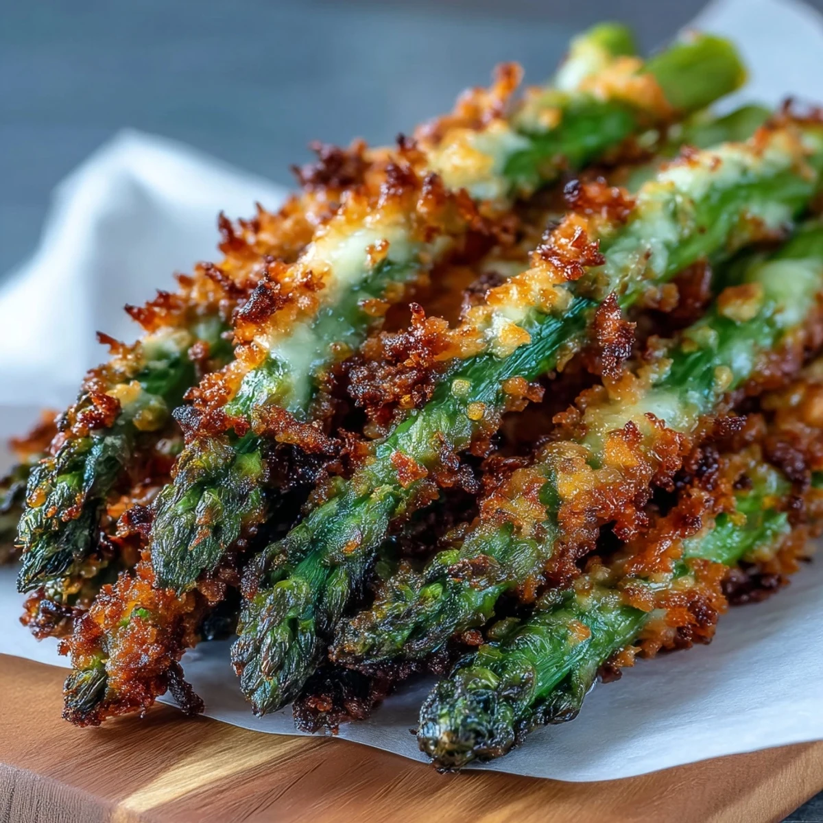 Crispy Asparagus Asiago Spears with a golden panko crust and lemon wedges for squeezing