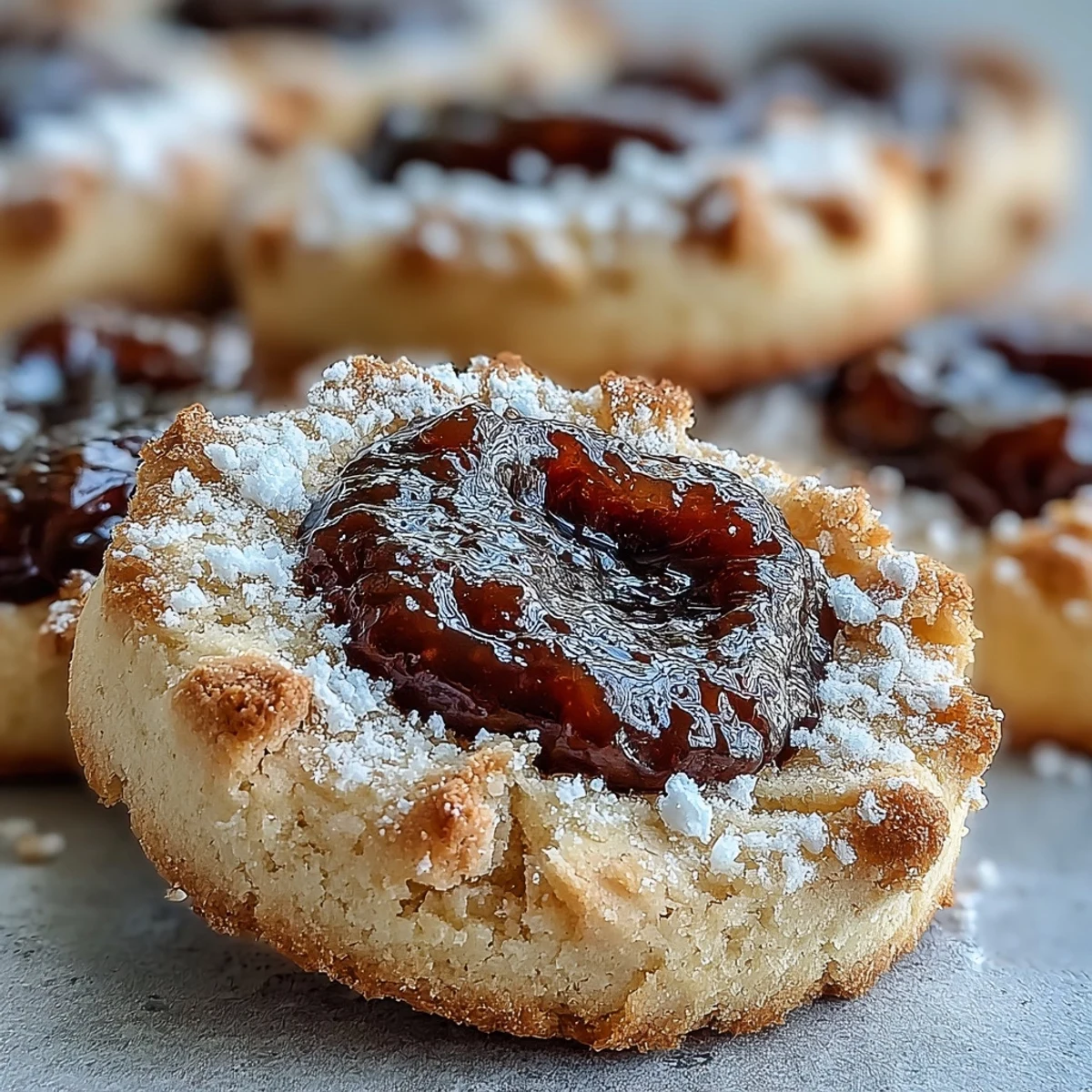 Golden-baked Torticas de Guayaba cookies on a cooling rack with vibrant guava jam centers, dusted with powdered sugar.