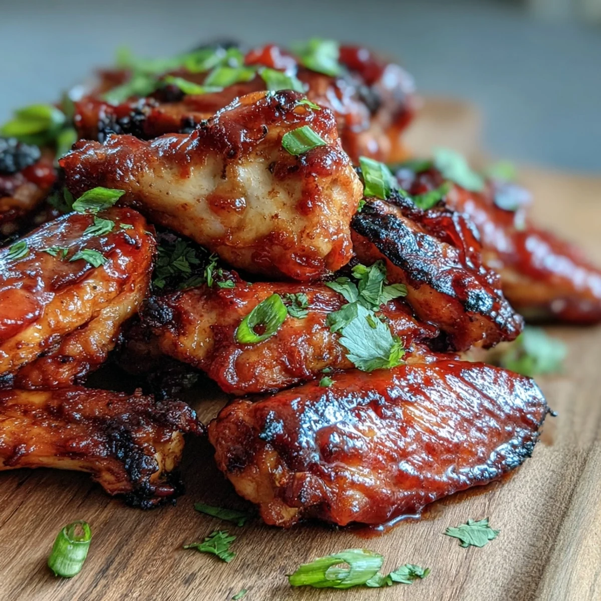 Golden-brown Guava BBQ Glazed Chicken Wings fresh from the oven, glistening with sticky, sweet glaze.