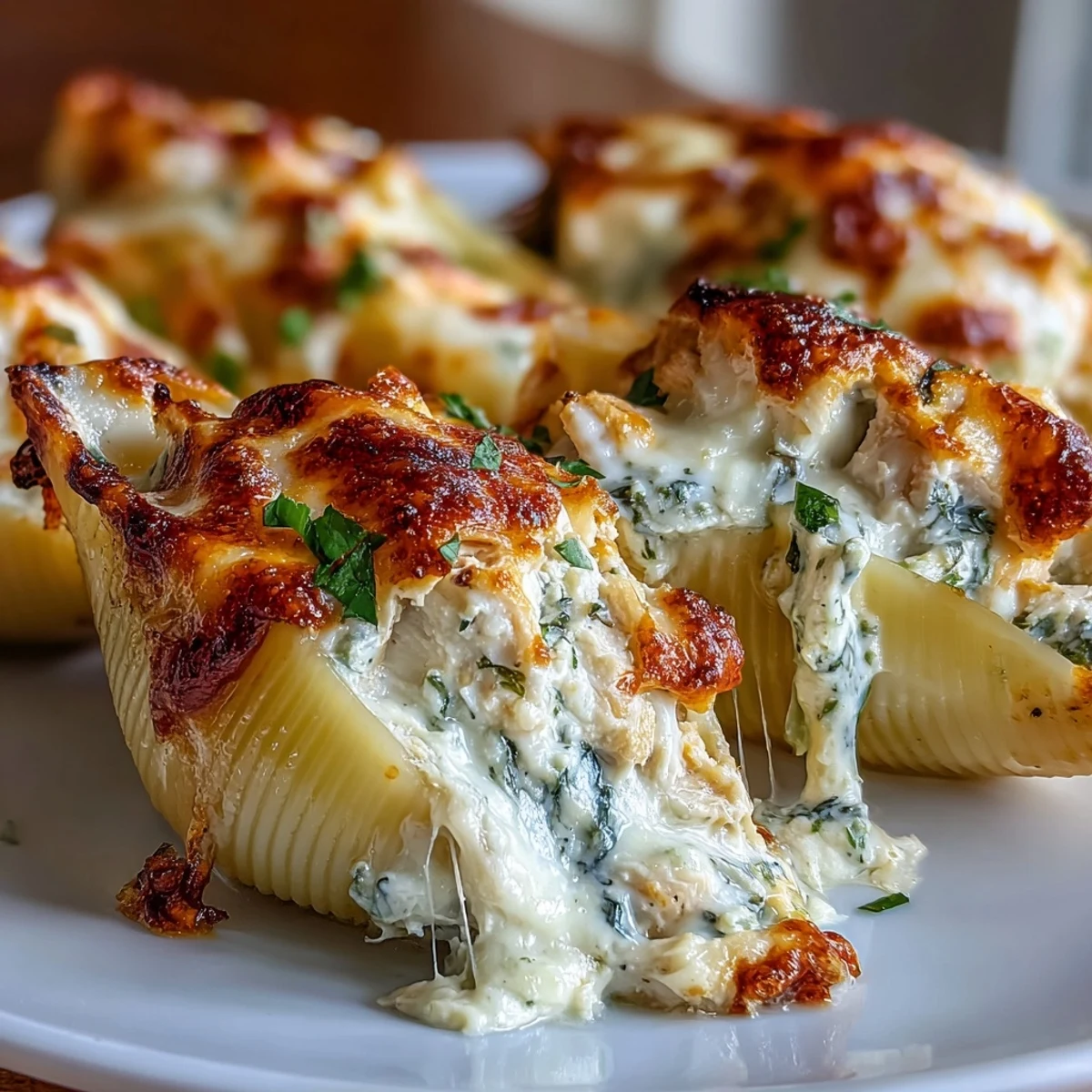 Served hot, these Pesto Chicken Stuffed Shells Lite pair perfectly with a crisp green salad.