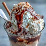 Irresistible coconut cold brew float, a cool, sweet coffee dessert treat.
