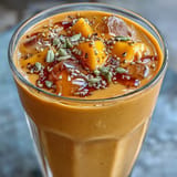A thick, refreshing mango lassi smoothie blended with sweet mango and fragrant cardamom spice.