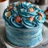Moist vanilla Cancer Zodiac Cake decorated with shimmering shells evokes a delightful seaside celebration.