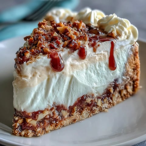 Freshly baked Guava Cloud Pie with a golden macadamia nut crust and a vibrant pink filling.