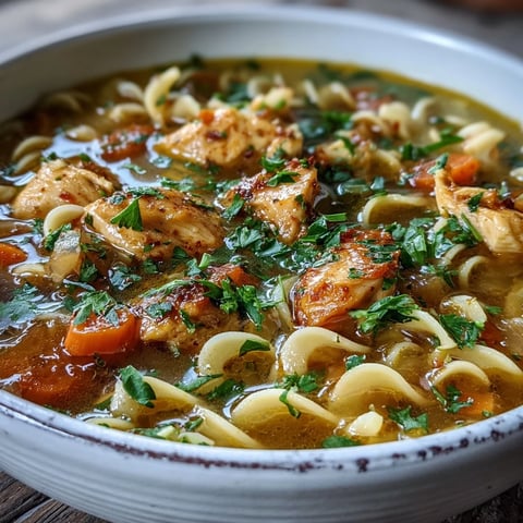 A warm bowl of Ginger Turmeric Chicken Soup garnished with fresh parsley, served next to a spoon.