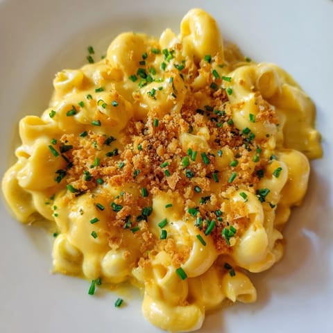 Velvety, rich stove-top mac and cheese, topped with fresh herbs, a comforting homemade meal.