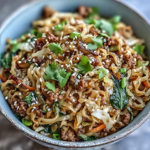 A steaming bowl of Potsticker Noodle Bowls, topped with fresh herbs, lime wedges, and colorful vegetables for a quick family dinner.