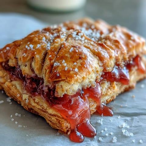 Warm Guava Cheese Pop Tarts stacked beside a glass of milk, featuring flaky pastry and a visible sweet guava and cream cheese filling.