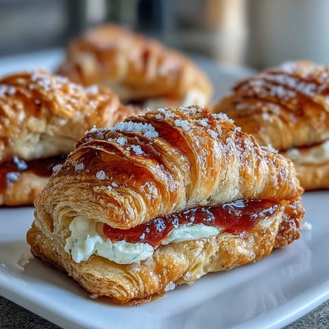 Golden, flaky Guava and Cream Cheese Pastelitos reveal bright pink filling on a rustic wooden table.