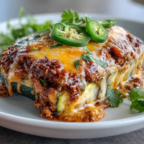 Low-carb Mexican zucchini boats loaded with spicy chicken enchilada mix and gooey melted cheese.  