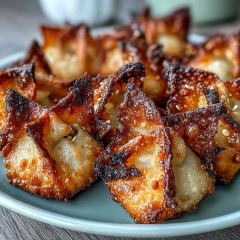 Air-fried dumplings with a crunchy exterior and juicy filling, paired with an aromatic soy ginger sauce for dipping.  