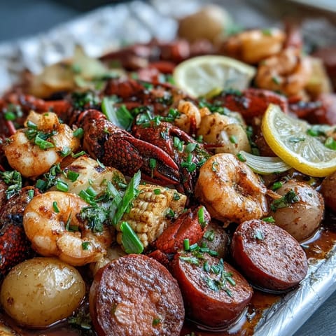 Juicy crawfish boil foil packets with shrimp, corn, and potatoes, grilled in Cajun butter for a flavorful Southern feast.  