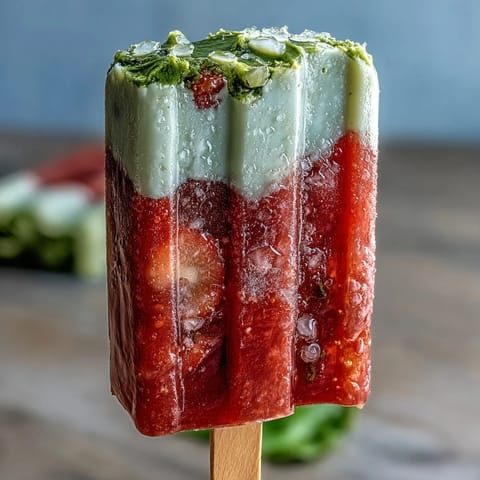 Delicious homemade popsicles blending sweet strawberries and earthy matcha, offering a unique twist on classic frozen desserts.