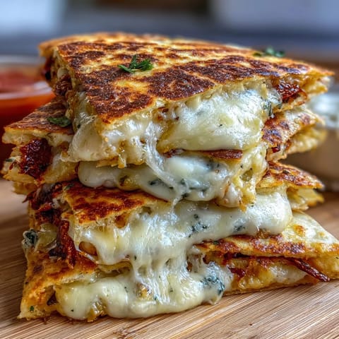 Mini quesadilla triangles with salsa: golden, crispy cheese-filled tortillas cut into playful triangles, served with fresh tomato salsa for dipping.
