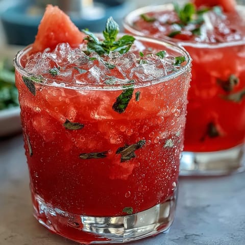 Refreshing watermelon mint lemonade in a glass with ice and mint garnish.