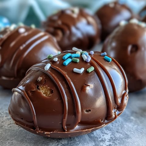 Homemade Peanut Butter Easter Eggs with smooth chocolate coating and festive sprinkles.