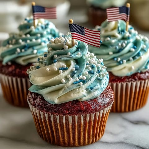 Star-Spangled Banner Cupcakes showcase festive red, white, and blue swirls.