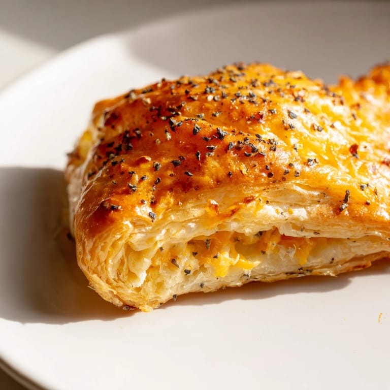 A close-up of delicious Cheese and Spice Puff Pastry Bites, golden brown and perfectly puffed, ideal for any party.