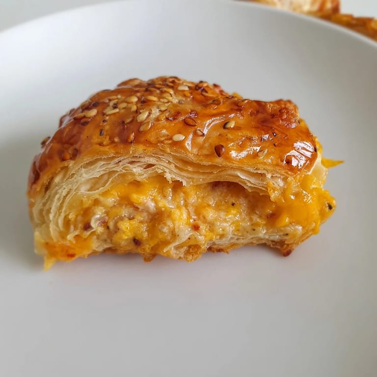 Warm, savory Cheese and Spice Puff Pastry Bites, showcasing the melted cheese and spiced flavors, ready to serve.