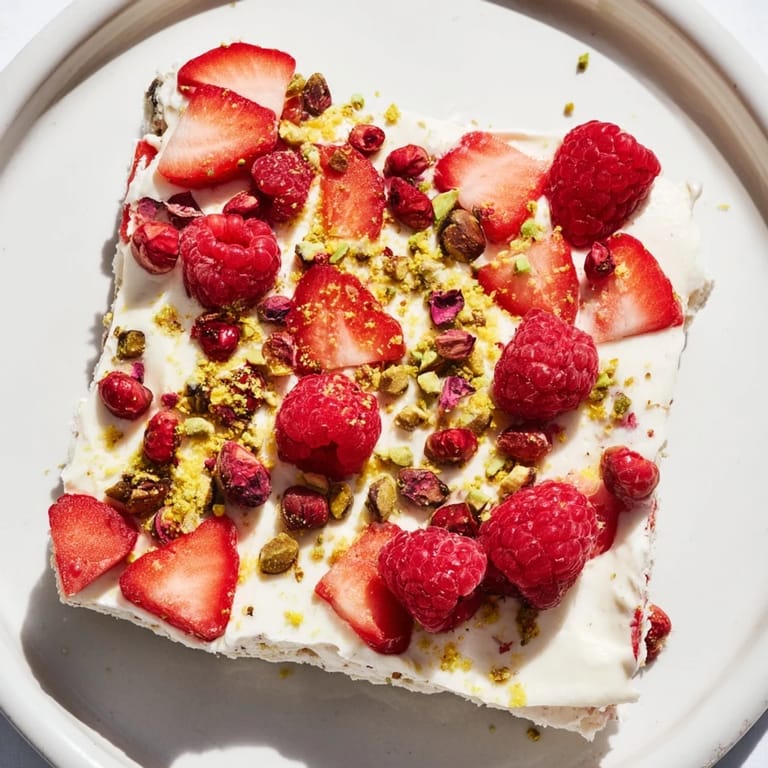 Homemade frozen yogurt bark, bursting with fresh red berries, perfect for a summer dessert.