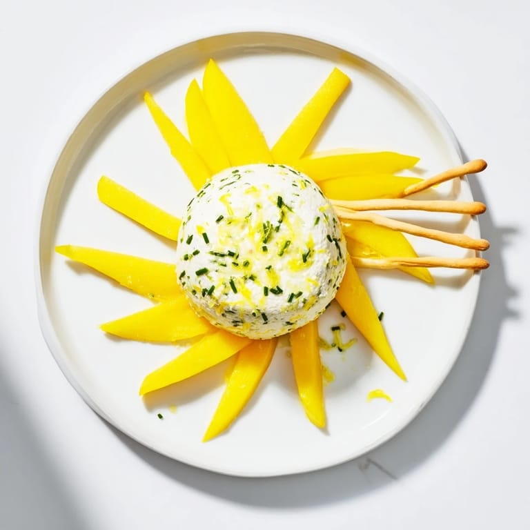 Enjoy a delightful Tuscan Sunburst: A colorful platter of cheese, peppers, and crispy breadsticks.