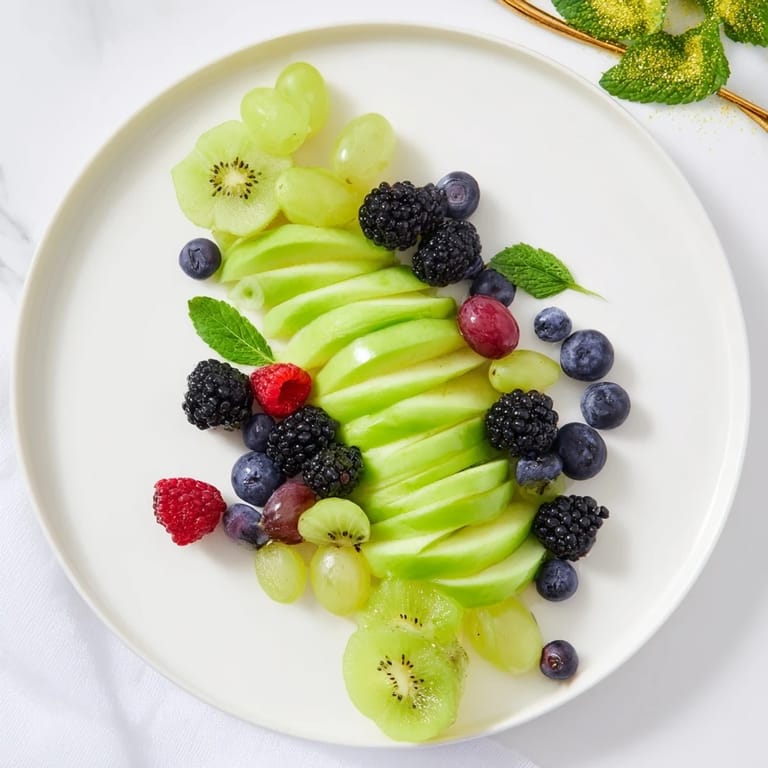 Freshly assembled The Aurora Borealis Sweep, a vegan and gluten-free fruit platter, ready to serve.