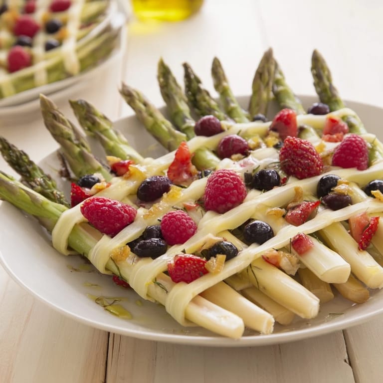Imagine the vibrant colors of The Botanical Lattice: fresh asparagus, juicy berries, and olive oil glistening upon it.