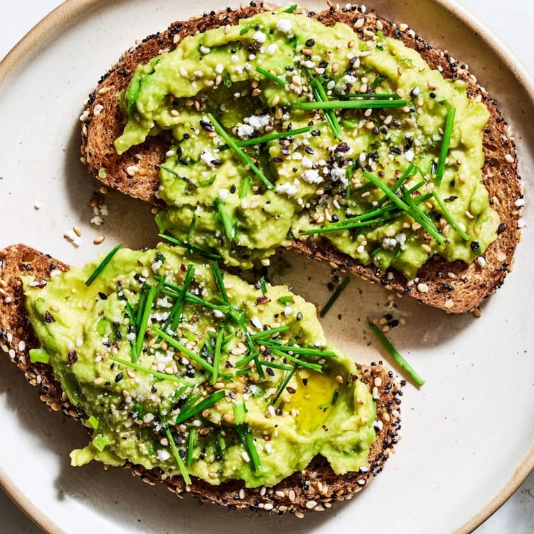 Close-up of vibrant avocado toast with everything seasoning, ready to eat, boasting a flavorful breakfast.