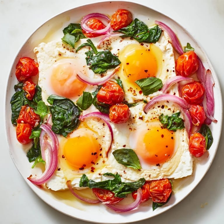 Delicious, vegetarian Baked Feta Eggs, sizzling with olive oil and seasoned with oregano, ready to bake.